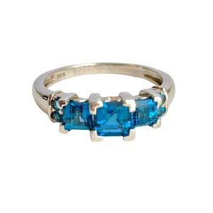 London Blue Topaz Ring Sterling Silver Princess Cut Gemstone Cocktail Size 8.5